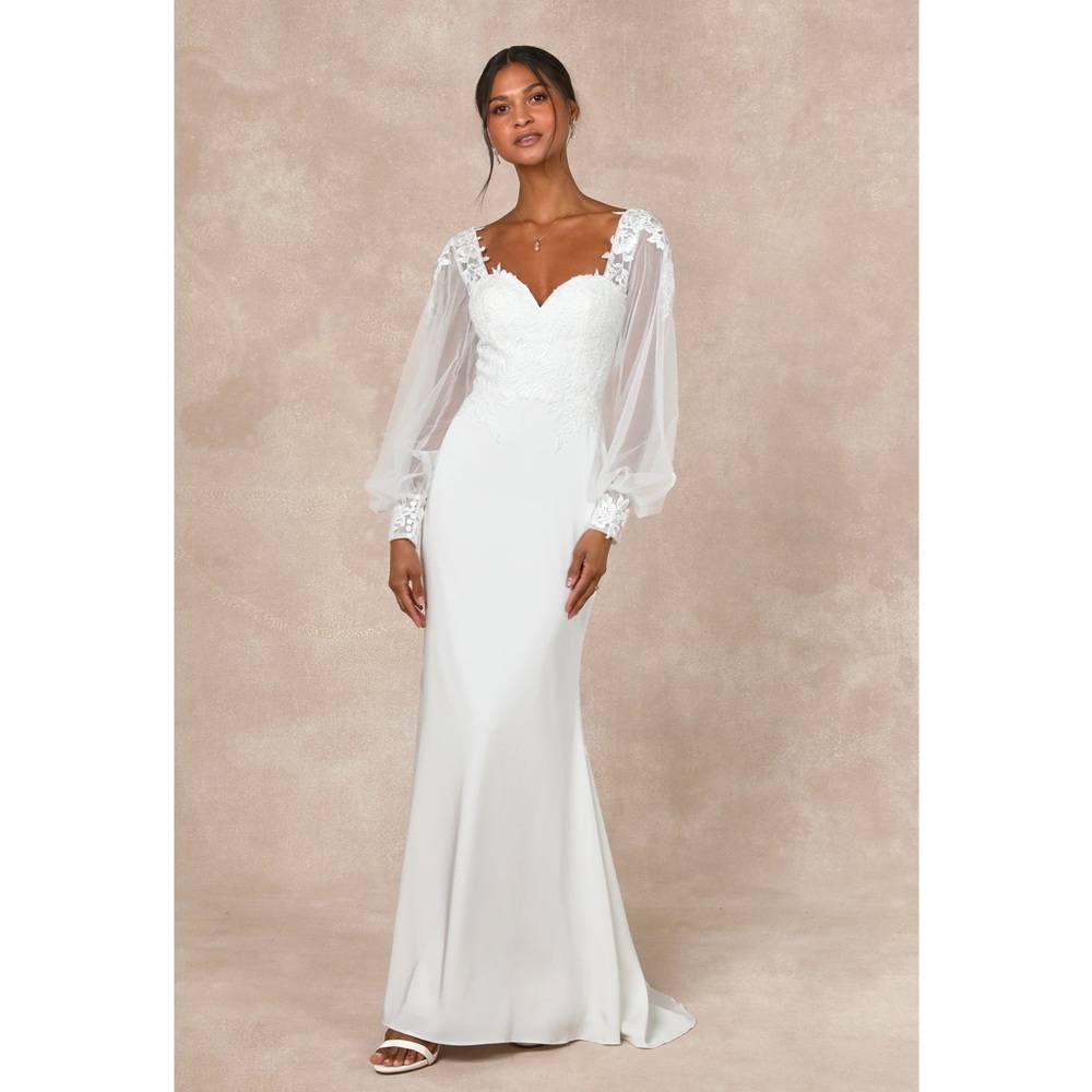Lulu's Elegant White Long Sleeve Dress
